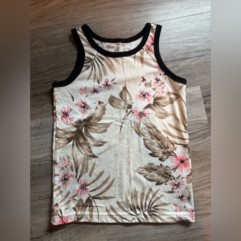 The Children's Place Cream and Black Floral Tank Top